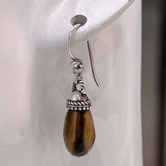 South African Tiger’s Eye Sterling Silver Crowned Drop Earrings - Picture 7 of 10
